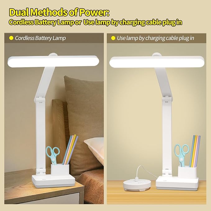 MAYTHANK Cordless Desk Table Lamp Reading Light Rechargeable Battery 4000mah, Tall & Large Light 50 LED,Touch 3 Modes,2 Ways Power,Dimmable, Bedroom Bedside Lamp,20 Inch
