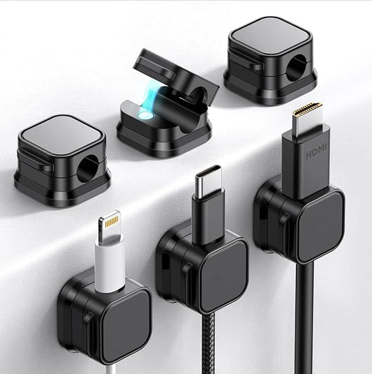 6 Pack Cable Holder, Cord Holder for Nightstand, Under Desk Clip Management, Wire Organizers for Cords (Black)