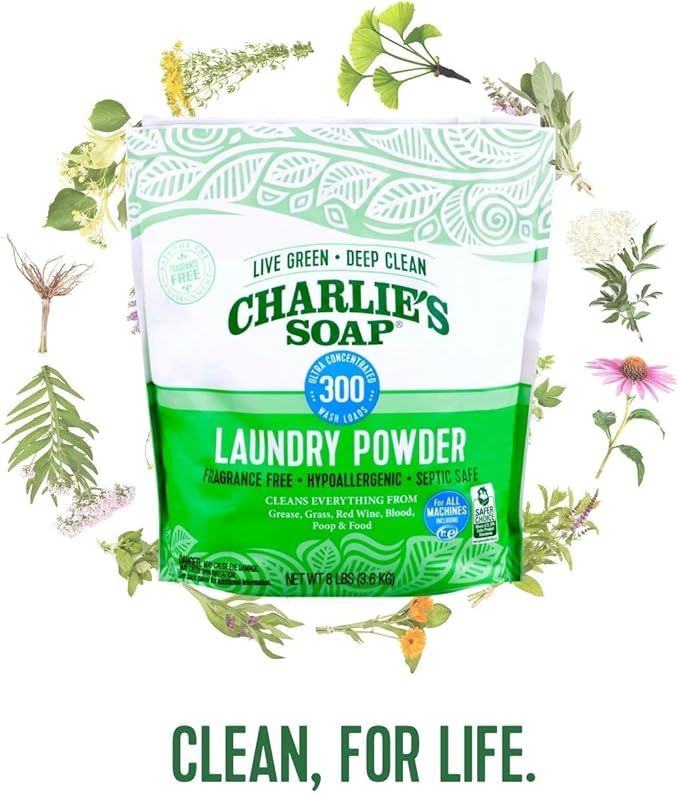 Charlieâs Soap Laundry Powder (300 Loads, 4 Pack) Fragrance Free Hypoallergenic Plant Based Deep Cleaning Laundry Powder â Biodegradable Eco Friendly Sustainable Laundry Detergent