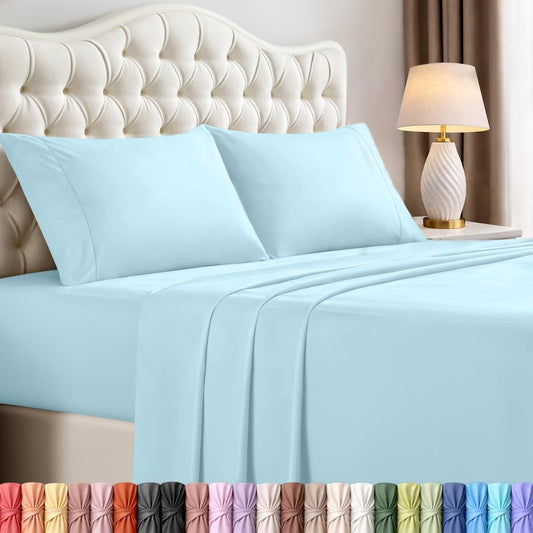 Utopia Bedding King Size Sheet Set – 4 Piece Bed Sheets, Soft and Breathable Microfiber, Includes 1 Fitted Sheet, 1 Flat Sheet and 2 Pillowcases – Oeko Tex (Ice Blue)