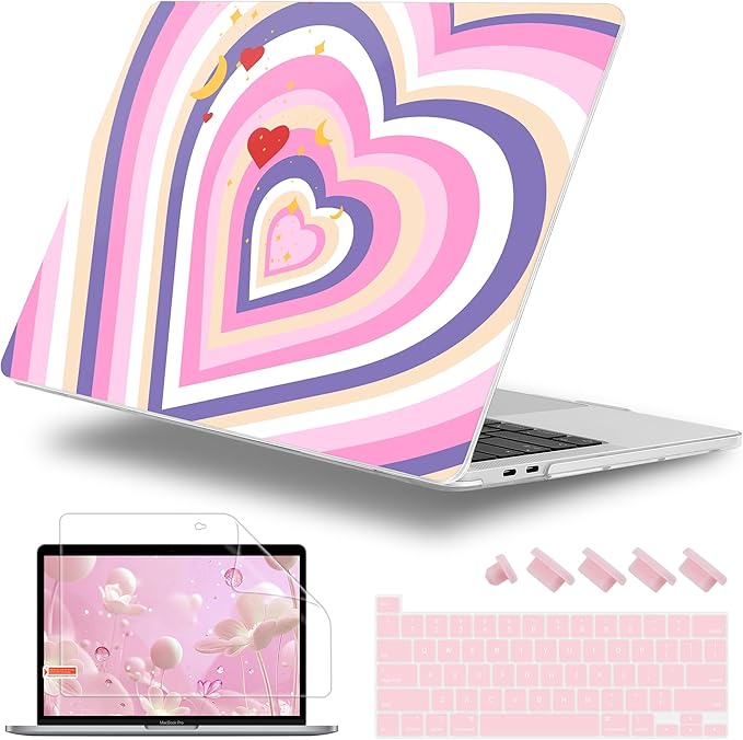 Lepeoac for MacBook Pro 16 inch Case 2019 2020 Release Model A2141, Plastic Hard Shell Cover with Keyboard Cover & Screen Protector for MacBook Pro 16 inch with Touch Bar & Touch ID, Wildflower Heart