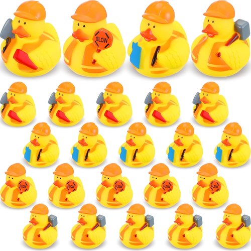 Jexine 24-Piece Assorted Rubber Ducks - Fun Bath Time Floating Toys for Birthday Party Gifts | Construction Style