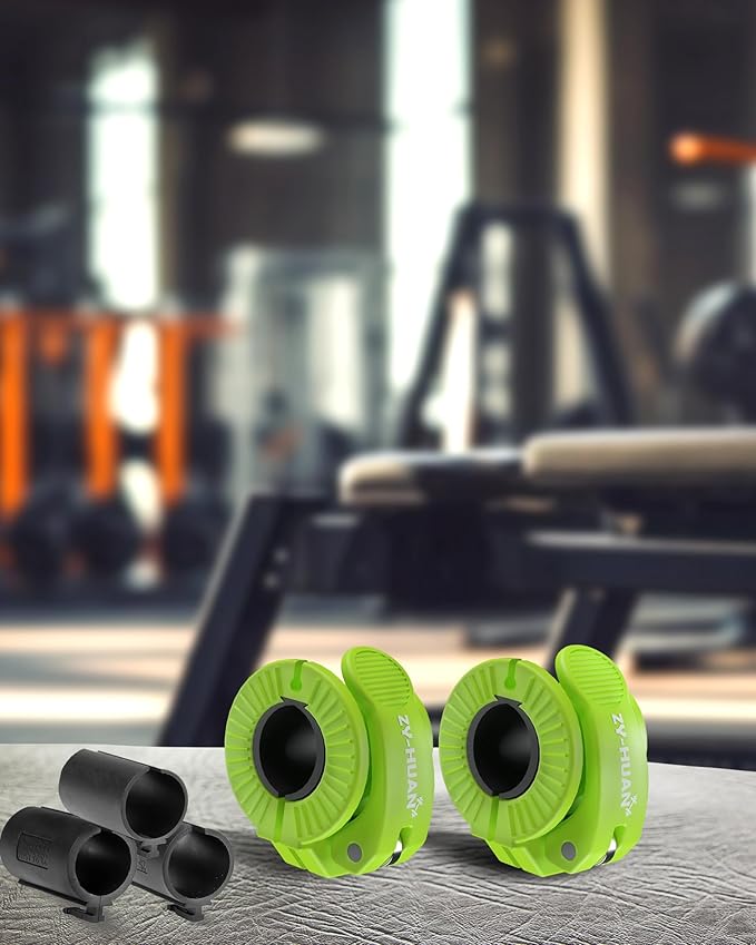 ZY-HUAN Pro Barbell Clips 1 inch Barbell Clamps 0.9-1.18inch Quick Release Weight Clips for Bars Multi-Size Adjustable Olympic Barbell Clamps (Green)