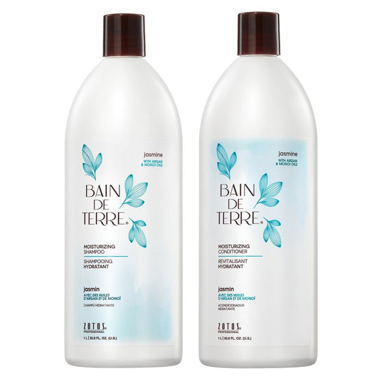 Bain de Terre Moisturizing Shampoo and Conditioner Set | Jasmine | Hydrates & Moisturizes Dry, Damaged Hair | Argan & Monoi Oils | Paraben Free | Color-Safe | 33.8 Fl Oz