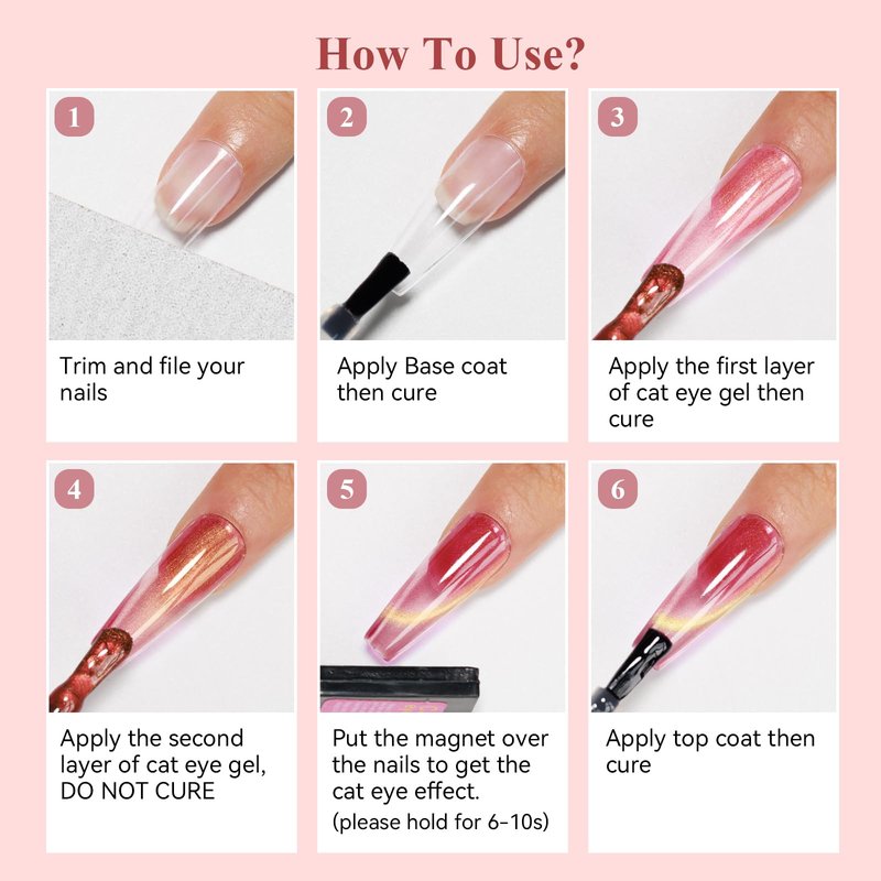 Bevimee Cat Eye Gel Nail Polish Set-10 Colors with Magnet Cats Eye Gel Polish Silver Pink Blue Jelly Glass Effect Crystal Glitter Cateye UV Kit Home Manicure DIY Nail Art