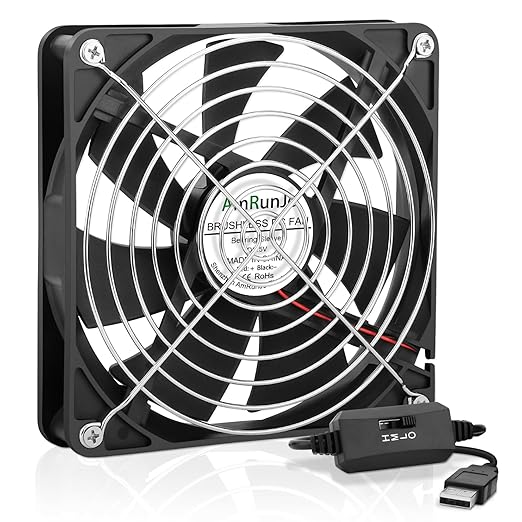 AmRunJe 140mm x 25mm USB Computer Fan with 3 Speed Degree 5v PC Cooling Fan for DVR Receiver PlayStation Xbox AV Cabinet