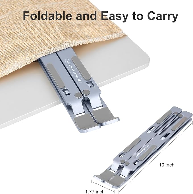weourwe Ergonomic and Foldable Laptop Stand for Desk, Adjustable Riser, Fits All Laptops and Notebooks up to 17,Ultra-Thin,Ventilated Cooling,ABS+Silicone,Midnight.