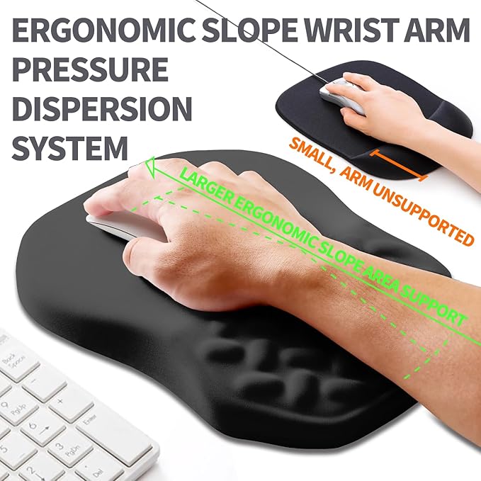 Armanza Ergonomic Slope Mouse Pad Wrist Support, Wrist Rest Mousepad for Carpal Tunnel Pain Relief with Massage Bulge and Slow Rebound Memory Foam (12x8 inch, Black)