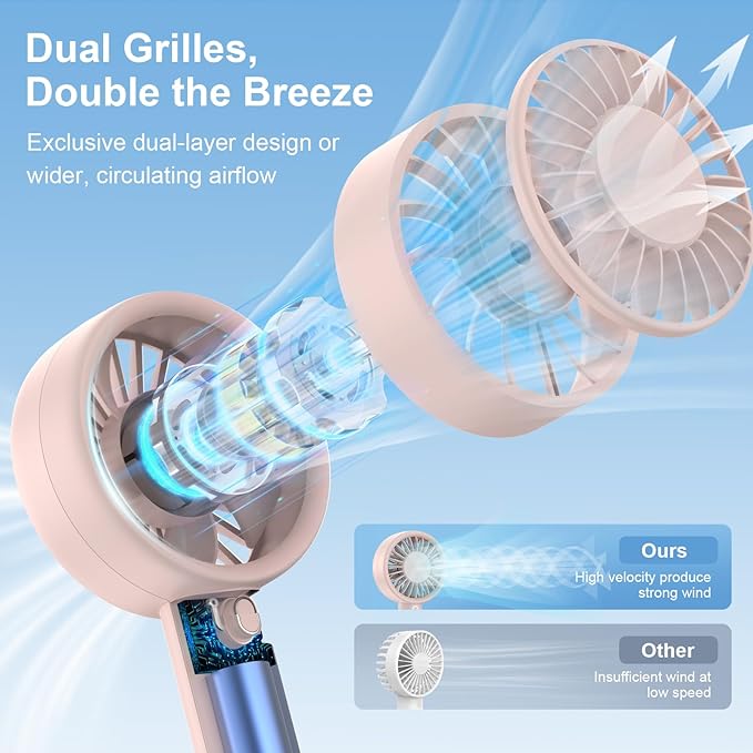 Mizong Mini Fan Portable Handheld Fan USB Rechargeable Personal Fan with Base 10H Long Lasting Battery Mini Pocket Cooling Fan for Desktop Travel Outdoor Vacation Concert Lash Makeup Use