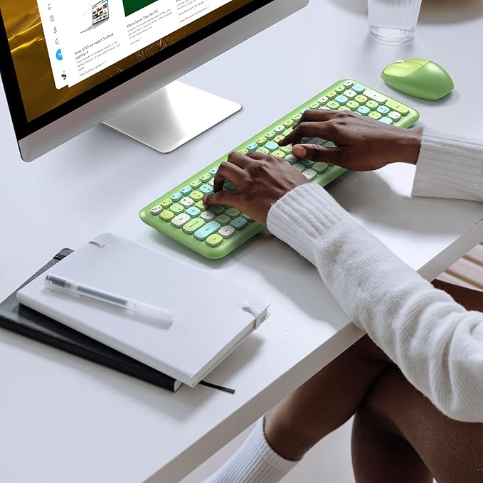 KNOWSQT Wireless Keyboard and Mouse Combo, Pale Green Full-Sized 2.4G Silent Keycap Colorful Keyboards, USB Dongle Plug Play, Laptop, Windows, PC, Mac, Desktop
