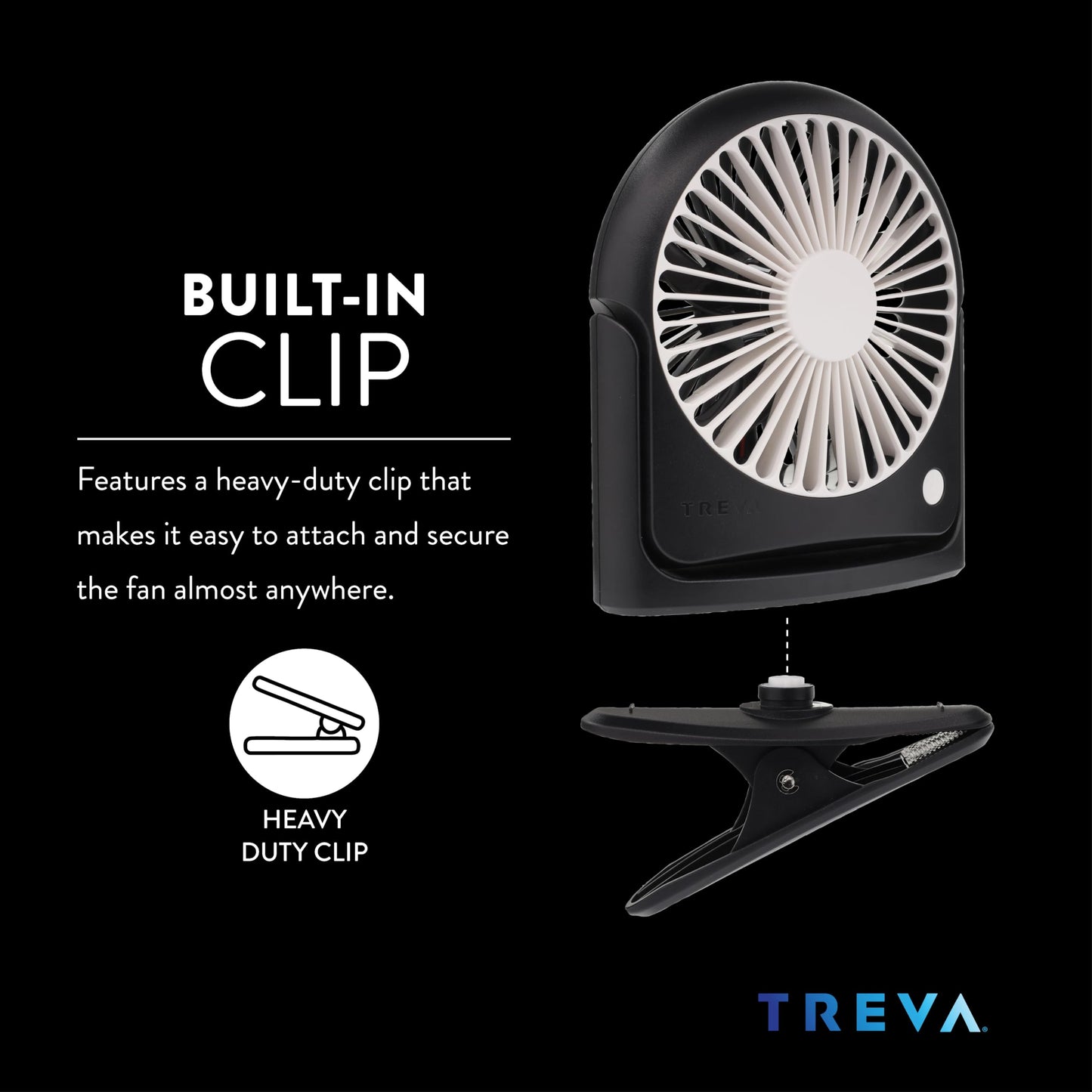 Treva 5 Inch Rechargeable Powered Clip Fan 3 Speed Slim and Portable Indoor and Outdoor Cooling Multi-Directional