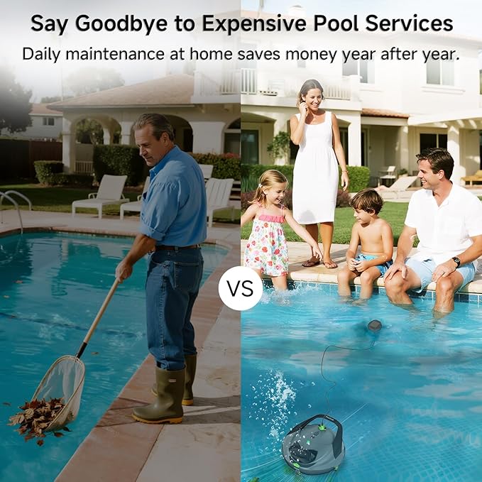 Pooloob PF1 Cordless Robotic Pool Vacuum Cleaner for Above & In-Ground Pools with Retrieval Buoy, Max Cleaning Coverage 1345 Sq.ft, 150Mins Runtime, Self-Parking, Fast Charging, Deep Gray