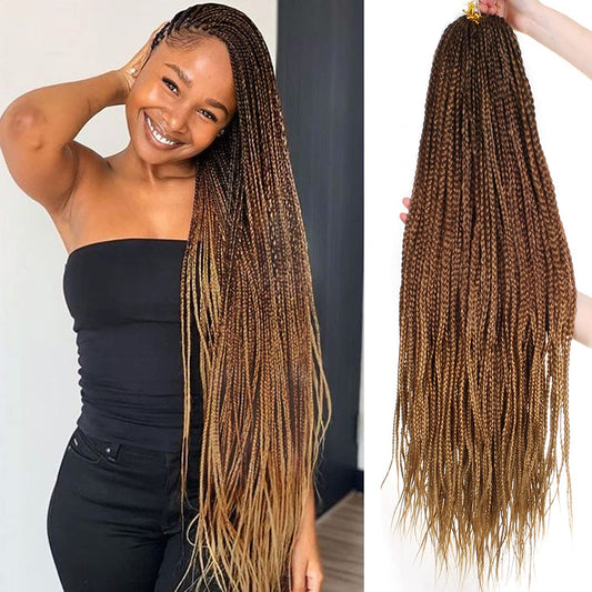 Unionbeauty 8Packs 30Inch Goddess Box Braids Crochet Hair Pre-looped Knotless Box Braids Medium Hair For Black Woman Crochet Braids Hair Synthetic Ombre Braiding Hair Extension 18Strands/Pack #53