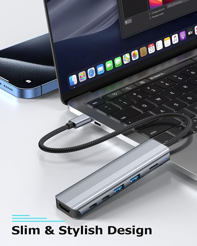 Glomtheia USB C Hub Multiport Adapter for Laptop MacBook Air/Pro, Multiple Ports Dongle Dock with 4K HDMI, 100W PD, 2xUSB-A 3.0, USB-C Data Port, SD/TF Card Reader