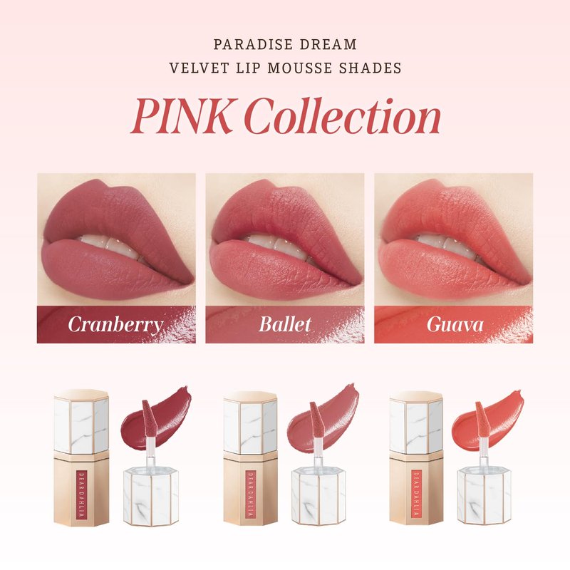 DEARDAHLIA Paradise Dream Velvet Lip Mousse (October) - Vegan Soft-Matte Lip Tint with Lightweight, Buildable, Long-Lasting Color, Whipped Mousse Texture. Cruelty-Free. 0.21 Fl oz