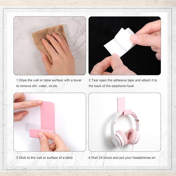 Weewooday 4 Pieces Headphone Hanger Headset Stand Holder Adhesive Wall Mount Headphone Hook for Desk Acrylic Gaming Earphones Hanger with Glues for Earphone Controller(Pink)