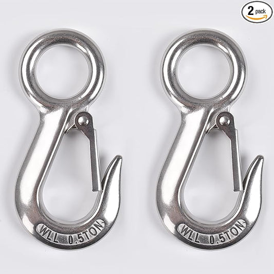Alele 2Pack 0.5T Crane Scale Grab Hooks,Slip Hooks,Stainless Steel Lifting Hook Rigging Accessory