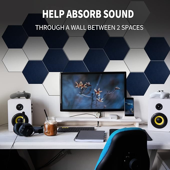 Mollywell Hexagon Acoustic Panels 14x12 - Reduce Echo & Reverb, Noise Blocking Wall Tiles for Home Theater & Study, Deep Green Sound Absorbing Panels