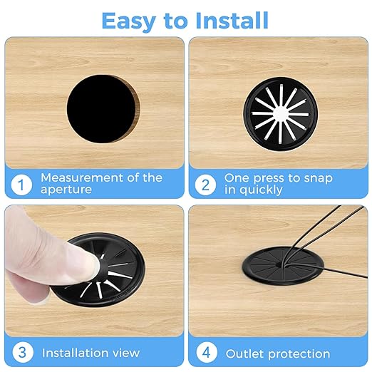 BOPOREAE 50 Pcs Cable Grommet, Snap Bushing 7/16" (11 mm) Mounting Diameter, Flexible Petal-Shaped Buckle Round Nylon Desk Grommet for Wires Through Countertop Cord Organizer and Protection, Black