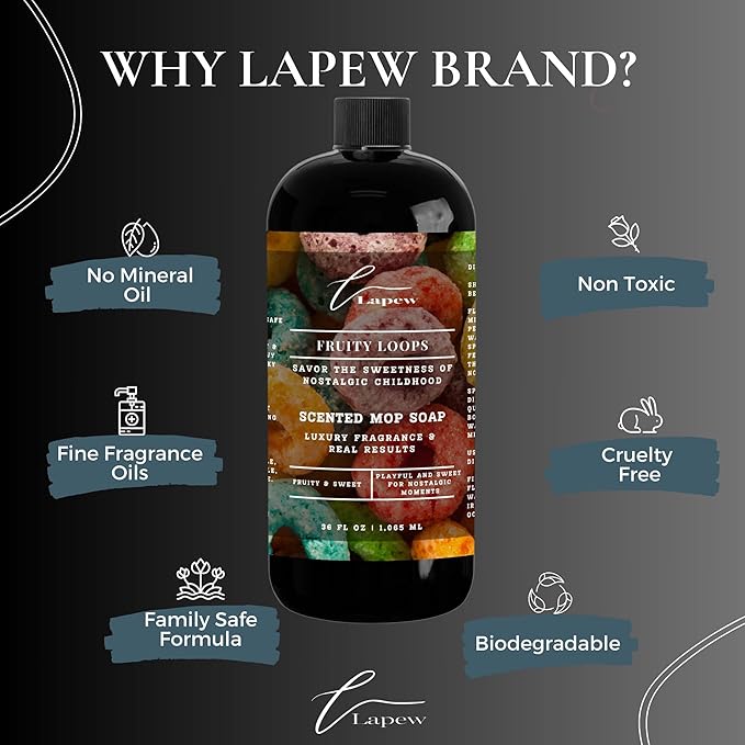 Lapew Fruity Loops Scented Cleaning Bundle | Carpet Deodorizer Powder (16 oz) & Mop Soap Concentrate (36 oz) | Pet-Friendly Odor Eliminator