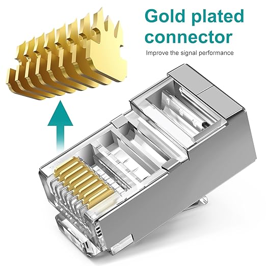 Brileine 100-Pack Cat 6 Pass Through Shielded RJ45 Connectors with RJ45 Boots Cover (Cat6 Connector/ Cat5e Connector/Ethernet Ends/Cat 6 Ends/ RJ45 Modular Plugs) for Solid or Stranded STP Cable