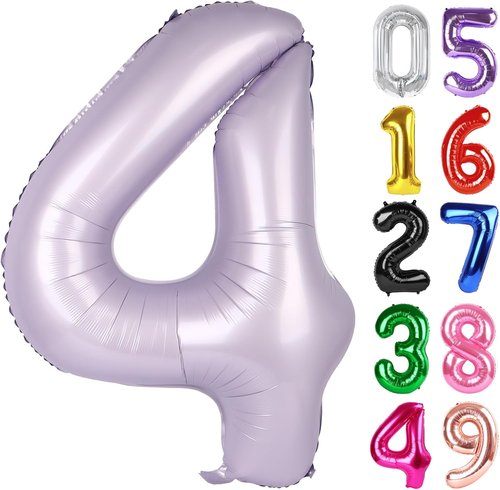 Lilac 40-Inch Number 4 Foil Balloon - Giant 4th Birthday Party Decoration for Kids