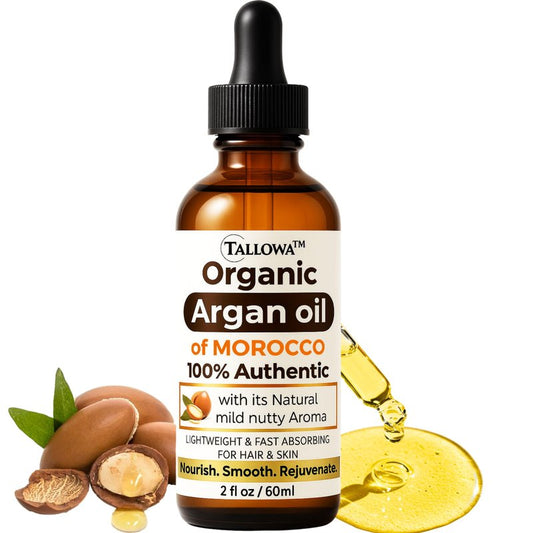 Tallowa Argan Oil of Morocco From Moroccan Cooperative Farms 100% Authentic & Organic Argan oil for Hair, Face and Skin Cold Pressed Virgin and unrefined Tames Frizz and Flyaways for all Hair Types