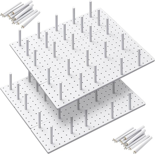 Kigley 6 Pcs Wood Pegboard Drawer Organizer with 48 Pegs Wood Peg Board System Peg Drawer Organizers for Kitchen Dishes Plate Pegboard Food Containers(20.98x5.91,White)