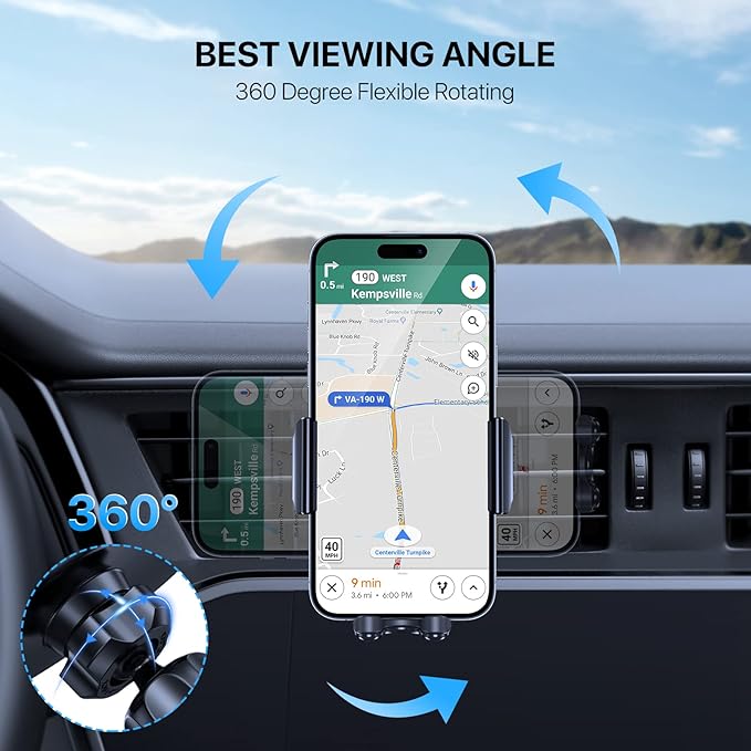 Miracase Upgraded Wider Clamp Phone Holders for Your Car, Metal Hook Air Vent Car Mount [Thick Cases Friendly] Automobile Hands Free Compatible with iPhone 17/16/15/14/13 Series All Smartphone