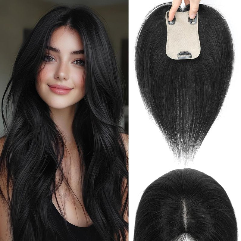 Hair Toppers for Women, 20 Inch Hand Tied Breathable Toppers Hairpieces for Women with Thinning Crown Middle Part Bangs Mix Human Hair Wavy Curly Lightweight Wiglets (Ombre Dark Root to Blonde)