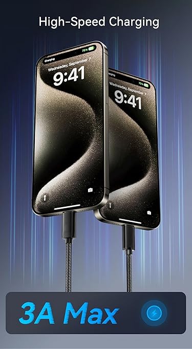 [5ft 2-Pack] Woven USB-C Cable for iPhone Air Charger, MFi Certified USB to USB C Cord Fast Charging for Apple iPhone 17 Series/16 Pro Max/16 Plus/15 Pro/iPad 10, AirPods Pro 3, Black Car Charge Wire