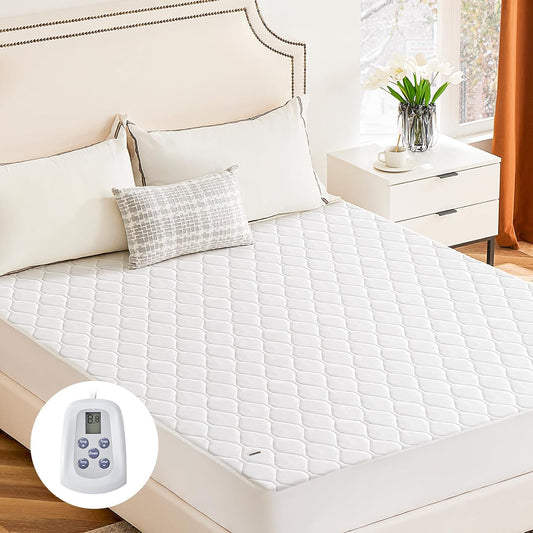 Sweetcrispy Heated Mattress Pad - Twin Size (75×39″) | Quilted Electric Bed Warmer with 12 Heat Settings & Auto Shut-Off - White