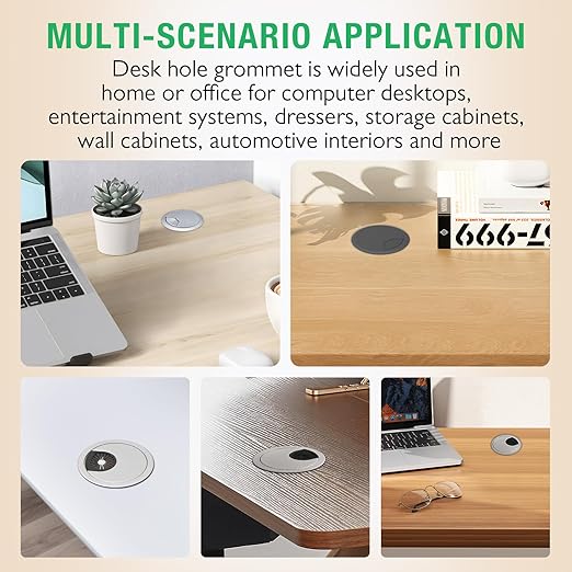 EASYEAH 5 Pcs Desk Grommet 2-1/16" / 53 mm, Desk Cord Hole Cover, Cable Grommet ABS Plastic, Desk Hole Grommet for Home & Office Pc, Detachable Cable Cord Organizer-Silver Sand
