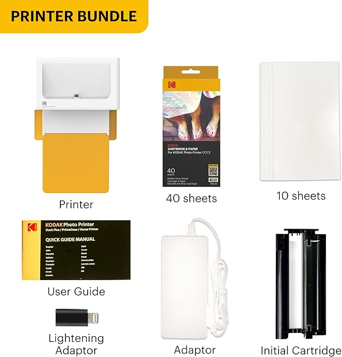 KODAK Dock Plus 4x6'' Photo Printer, 50 Sheets, Docking & Bluetooth Smartphone Printer for iPhone & Android, Instant Color Prints, 4PASS Dye Sublimation