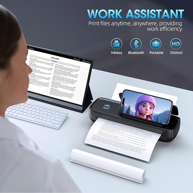 GUTHERREN Portable Printer Wireless for Travel，Bluetooth Thermal Printer Support 8.5" X 11" US Letter &Legal, A4&A5 Thermal Paper, Inkless Compatible with iOS, Android & Laptop for Office Car Home