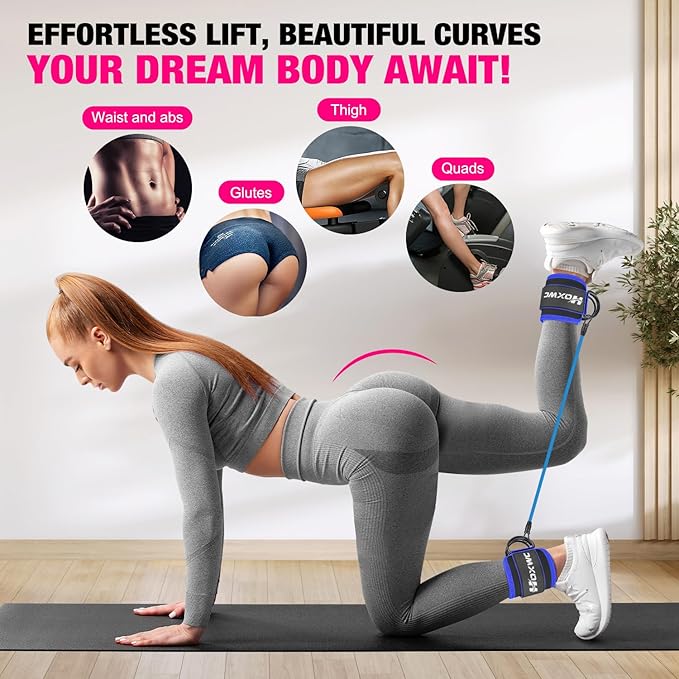 HOXWC Ankle Resistance Bands with Cuffs, Glutes Workout Equipment, Ankle Resistance Band for Leg, Ankle Bands for Kickbacks Hip Fitness Training, Exercise Bands for Butt Lift Women