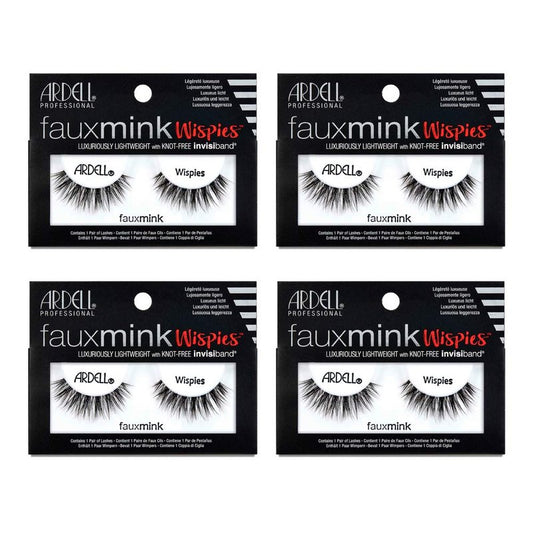 Ardell Faux Mink Lashes Wispies Eyelashes - Lightweight Reusable Strip Lashes with Invisiband, 4 Pack