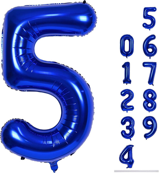 Skiennix Giant Helium Foil Number 5 Balloon - Navy Blue 40" Self-Inflating Birthday Decoration