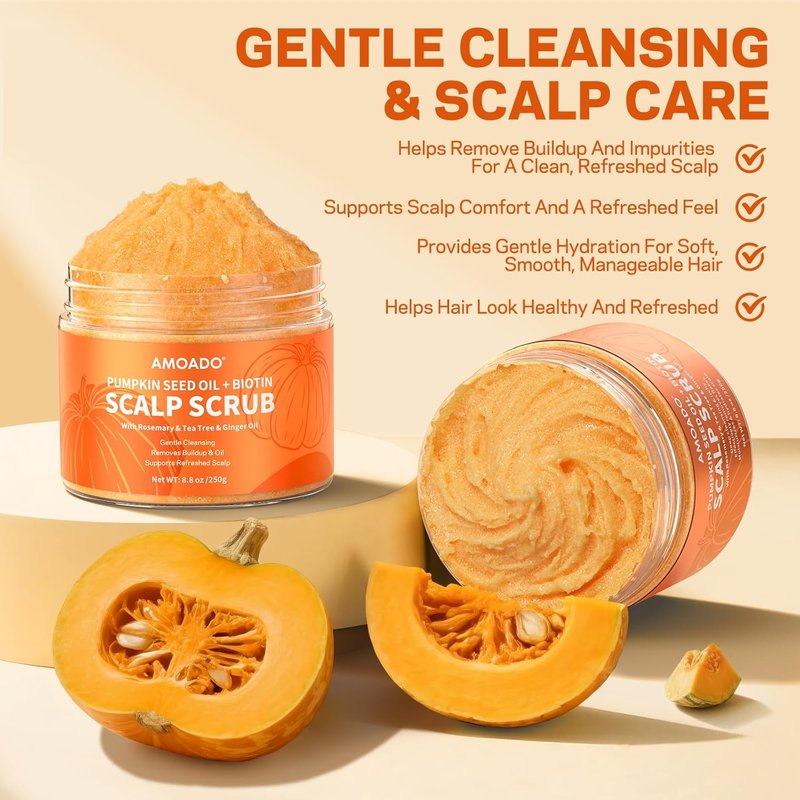 Pumpkin Seed Oil Scalp Scrub - Biotin & Rosemary Exfoliator for Itchy Scalp | Sulfate-Free Detox & Hair Growth