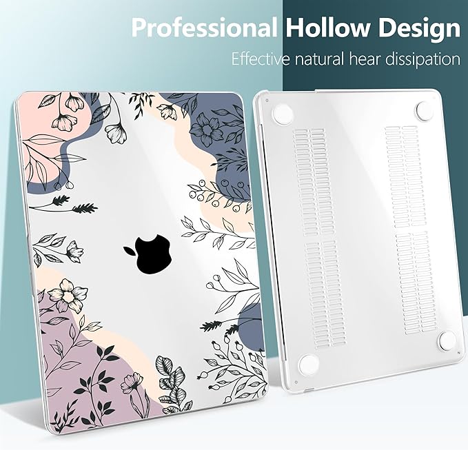 TWOLSKOO for MacBook Air 13 inch Case M4 A3240 M3 A3113 M2 A2681 2025 2024 2022 Plastic Hard Shell, Keyboard Cover, Type C Adapter, Screen Protector for MacBook Air 13.6 inch, Spring Line Art