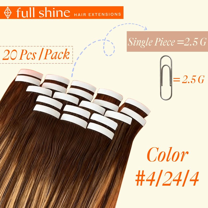 Full Shine Tape in Hair Extensions Human Hair 18 Inch Hair Extensions Tape in Color Dark Brown 3 Fading to 8 and 22 Tape in Hair Extensions 20Pcs 50Grams Balayage Tape Extensions For Women