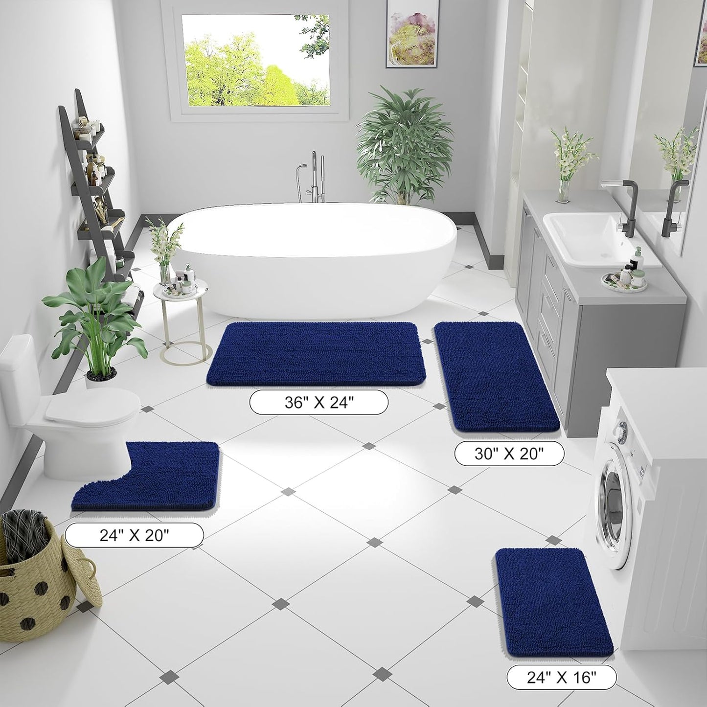 OLANLY Large Bathroom Rugs - Extra Soft Chenille Bath Mats | Quick-Dry, Machine Washable, Navy 47x32