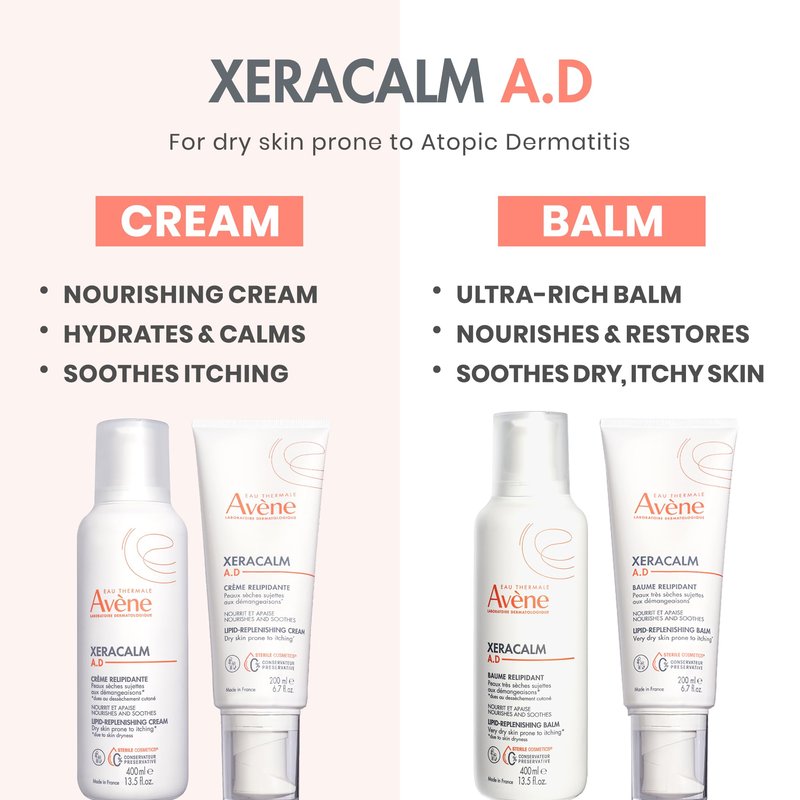 Avène XeraCalm A.D Lipid-Replenishing Cream, Atopic Dermatitis, Eczema-Prone Skin, For Dry, Itchy Skin, Restore Skin barrier, For Infants, Children & Adults, No Preservative, Fragrance-Free 6.7 Oz.
