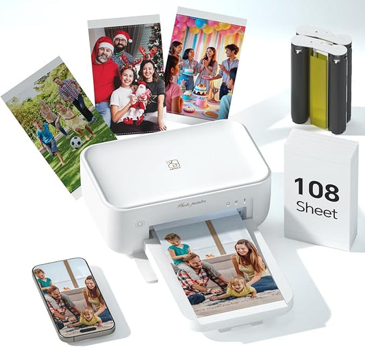 HPRT Photo Printer 4x6 with 108 Sheets & 2 Cartridges, Instant Picture Printer for iPhone & Android, Bluetooth Dye Sublimation Phone Photo Printer, Home Use, Ideal Gift, White