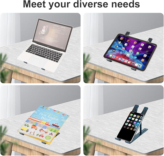 weourwe Ergonomic and Foldable Laptop Stand for Desk, Adjustable Riser, Fits All Laptops and Notebooks up to 17,Ultra-Thin,Ventilated Cooling,ABS+Silicone,Grey.