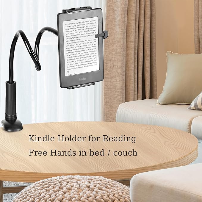 SRMATE Gooseneck Tablet Kindle Holder Stand for Bed Reading,33in Flexible Long Arm Clamp Clip Mount for iPad, iPhone, Galaxy Tabs, Switch, Kindle Fire, Phone 4.7''-10.5'' Tablet Devices