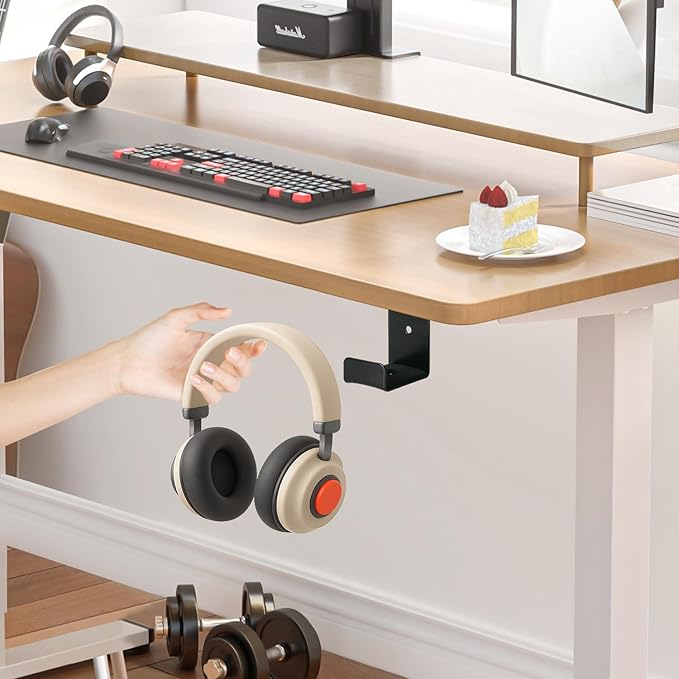 Hi-ERA Headphone Holder Hanger,Headset Mount for Desk,Headset Stand Aluminum Headphone Hook with Strong Adhesive Tape for Classroom, Gaming Room with 2 Install Style with Rubber Pad,Single