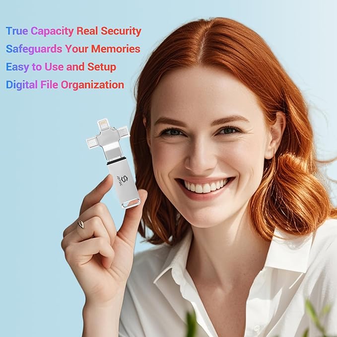 Photo-Stick-for-All-Devices Secure Auto Photo & Video Backup-USB-Stick for iPhone iPad Android Mac & PC – Multiport-Flash-Drive & Picture-Backup-Memory-Stick-Thumb-Drive (131072, MB)