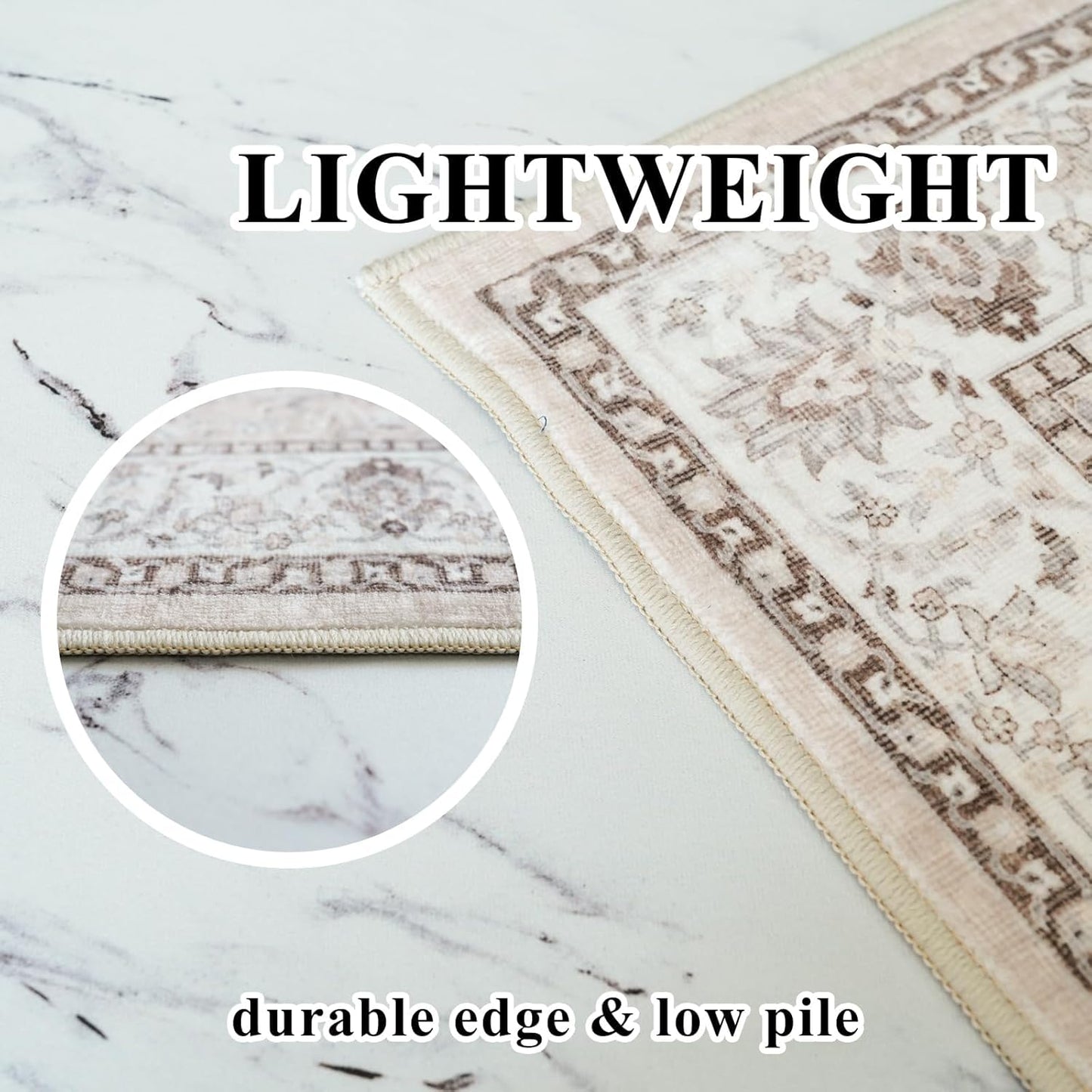 Skiennix Washable 3x8 Kitchen Runner Rug - Stain Resistant Low-Pile Vintage Soft Mat | Beige