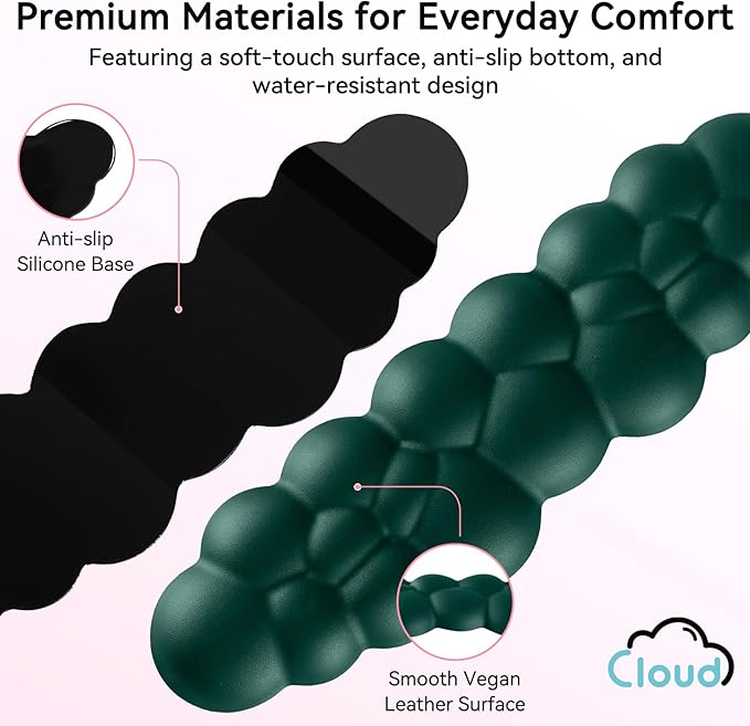 Sushret Cloud Wrist Rest for Computer Keyboard, 4-in-1 Memory Foam Leather Cloud Keyboard Wrist Rest and Mouse Pad Set with Ergonomic Support for Arm and Palm Cushion, Gaming/Work Setup, Dark Green